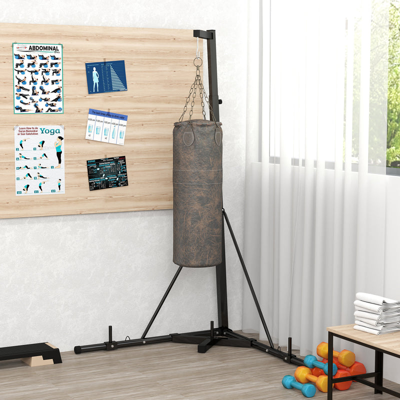 Supporto Sacco da Boxe Autoportante 170x90x182-225 cm in Acciaio Nero  