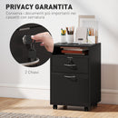 Cassettiera Portadocumenti a 4 Ruote 40x35x60 cm Cassetto con Serratura e Armadietto in Legno Nero  