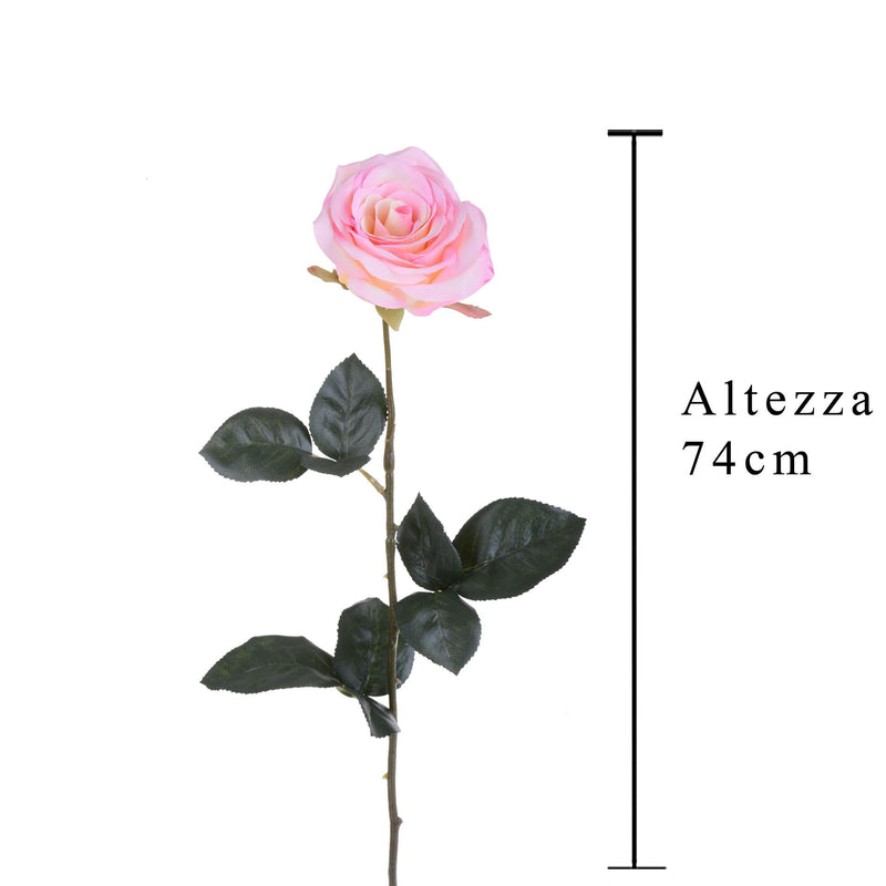 Set 6 Rose Artificiali Aperta Altezza 74 cm Rosa