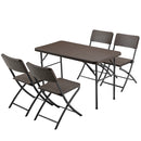 Set Tavolo Pieghevole 122x60x74 cm con 4 Sedie da Giardino in Polyrattan e Acciaio Inox Marrone      