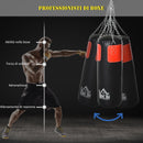 Set Sacco da Boxe per Adulti 30x30x120 cm da Appendere con Guantoni e Ganci in PVC e Acciaio Nero Rosso      