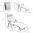 Lettino da Giardino Piscina Pieghevole Schienale Regolabile Crema Bianco 180x63.5x65 cm