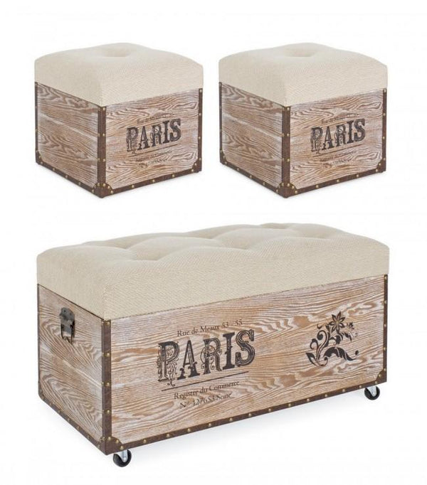 Set 3 Poufs en Corde Travel Paris en Bois online