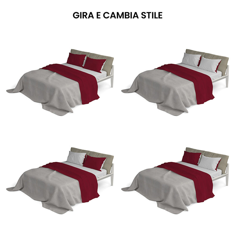 Set Lenzuola Sopra Sotto e Federe Doubleface Bordeaux\/Grigio Chiaro Varie Misure