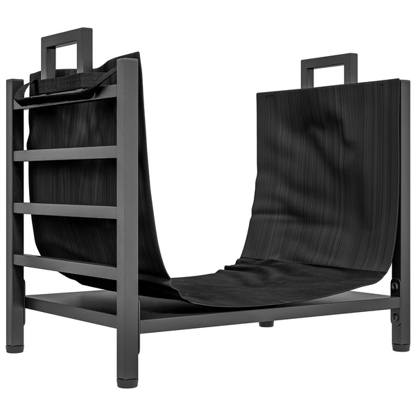 Portalegna da Esterno e Interno 49x34x44 cm in Acciaio con Borsa di Trasporto in Tessuto Oxford 600D Nero sconto