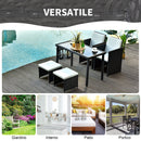 Set Salotto da Giardino in Rattan Sintetico Tavolo 2 Poltrone 2 Poff Nero 