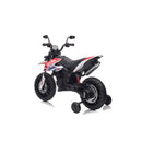 Moto Elettrica per Bambini Aprilia RX-125 Small 12V Cross Sedili In Pelle Luci Led Bluetooth Sospensioni a Molla Bianco