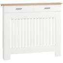 Copritermosifone a Doghe Antiribaltamento 112x19x97 cm con Vano Contenitore in Legno Bianco