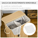 Cesto Portabiancheria da 90L Pieghevole con 2 Scomparti 54,2x35,2x59,5 cm in Bambù  