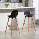 Set 2 Sgabelli Bar 43x43x91 cm con Schienale Poggiapiedi in Acciaio Seduta Imbottita Gambe in Legno e PU Nero      