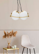 Lampadario Japan Square 45x45x20 cm in Ferro e Vetro Oro e Bianco      