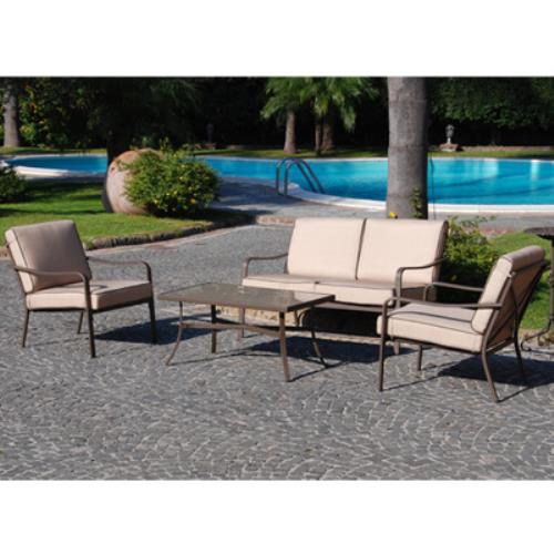 online Ensemble de salon de jardin en fer brun canapé avec 2 fauteuils et table basse 