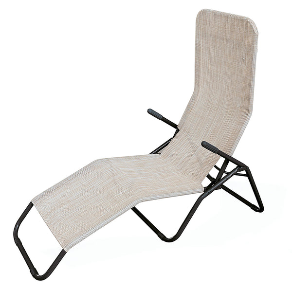 sconto Lettino Sdraio a Dondolo 190x58x97 cm Struttura in Acciaio e Rivestimento in PVC e Poliestere Avorio Mélange