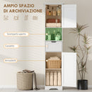 Mobile Colonna Bagno 40x30x170 cm con 2 Armadietti con Sensore Ripiano Aperto e Cassetto in Legno Bianco      