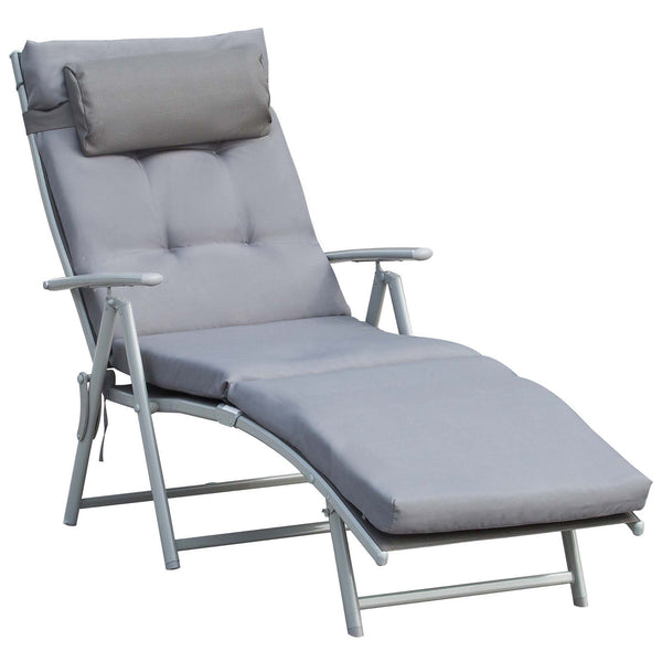 sconto Transat de jardin pliant inclinable 137x63,5x100,5 cm en métal et avec matelas gris