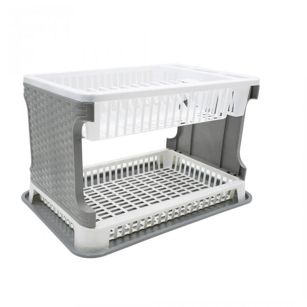 prezzo Égouttoir à vaisselle autoportant en plastique 2 niveaux en rotin pour évier de cuisine