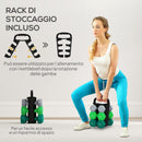 Set 6 Pesi Manubri con Supporto Coppie da 3-4-5 Kg in Metallo Verde e Nero   