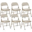 Set di 6 Sedie Pieghevoli Moderne 45x46x78 cm in Acciaio e Tessuto Effetto Lino Beige      