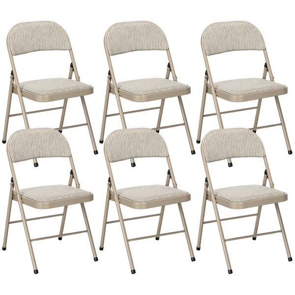 Set di 6 Sedie Pieghevoli Moderne 45x46x78 cm in Acciaio e Tessuto Effetto Lino Beige sconto