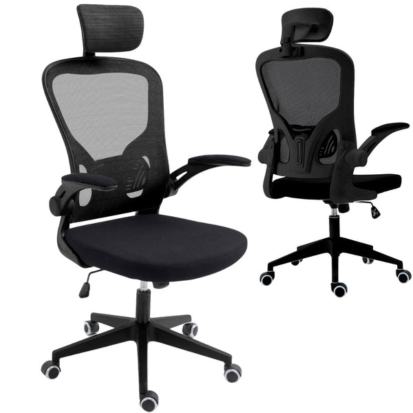 Sedia Direzionale da Ufficio 62x63x119/129 cm Ergonomica con Braccioli Pieghevoli Nera acquista