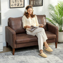 Divano 2 Posti Moderno 130x78x85 cm con Rivestimento in Tessuto Effetto Pelle Traspirante e Gambe in Legno Marrone Scuro      