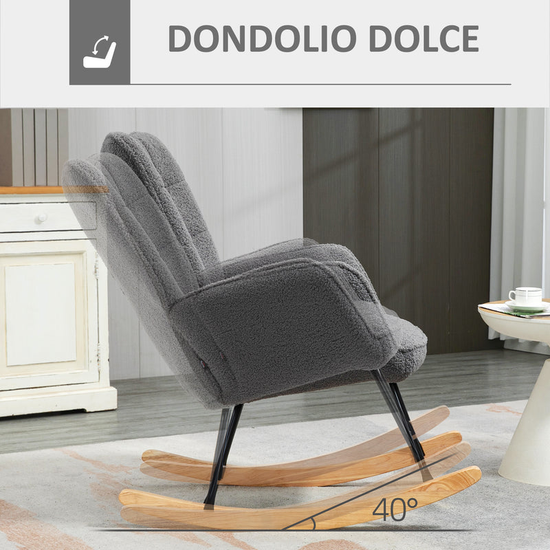 Poltrona a Dondolo 71x98x101 cm Imbottita in Legno e Acciaio Grigio Scuro  