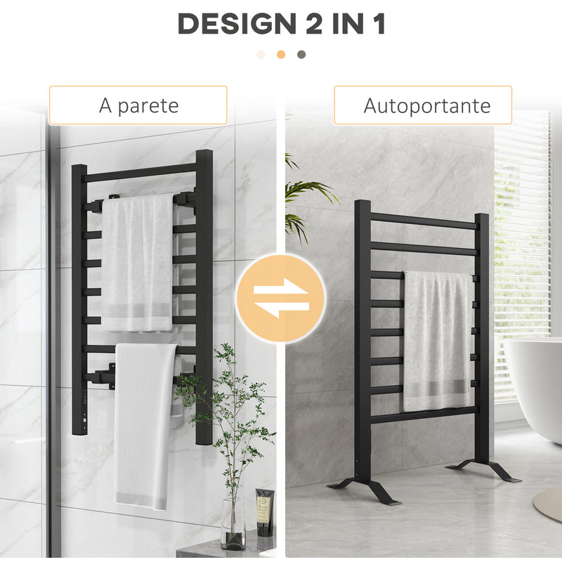 Scaldasalviette Elettrico da Terra o Parete 150W Timer 2-4 Ore 53x35x90 cm Nero