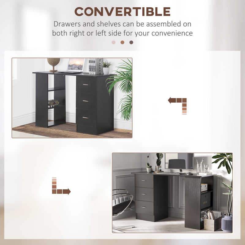 Scrivania PC da Ufficio 3 Ripiani 3 Cassetti 120x49x72 cm in Legno MDF Nera