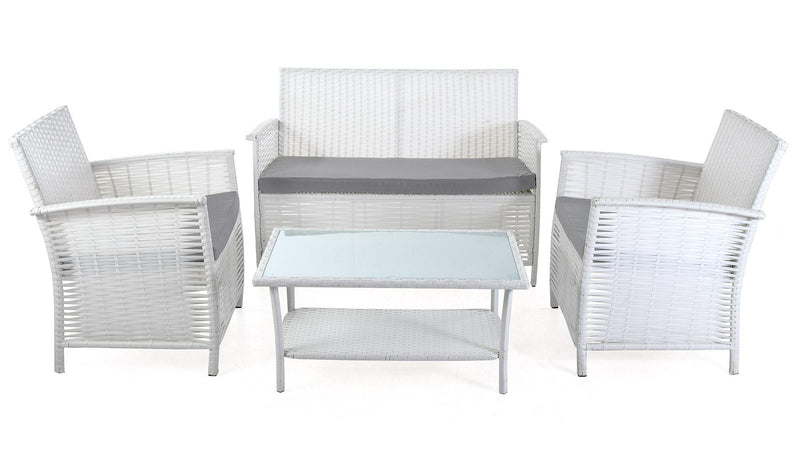Set Salotto da Giardino Divano 2 Posti Tavolo e 2 Poltrone in Polyrattan Bianco Bertozzi Giulietta