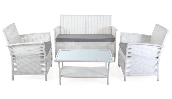 acquista Ensemble Salon de Jardin 2 Places Canapé Table et 2 Fauteuils en Polyrotin Blanc Bertozzi Giulietta