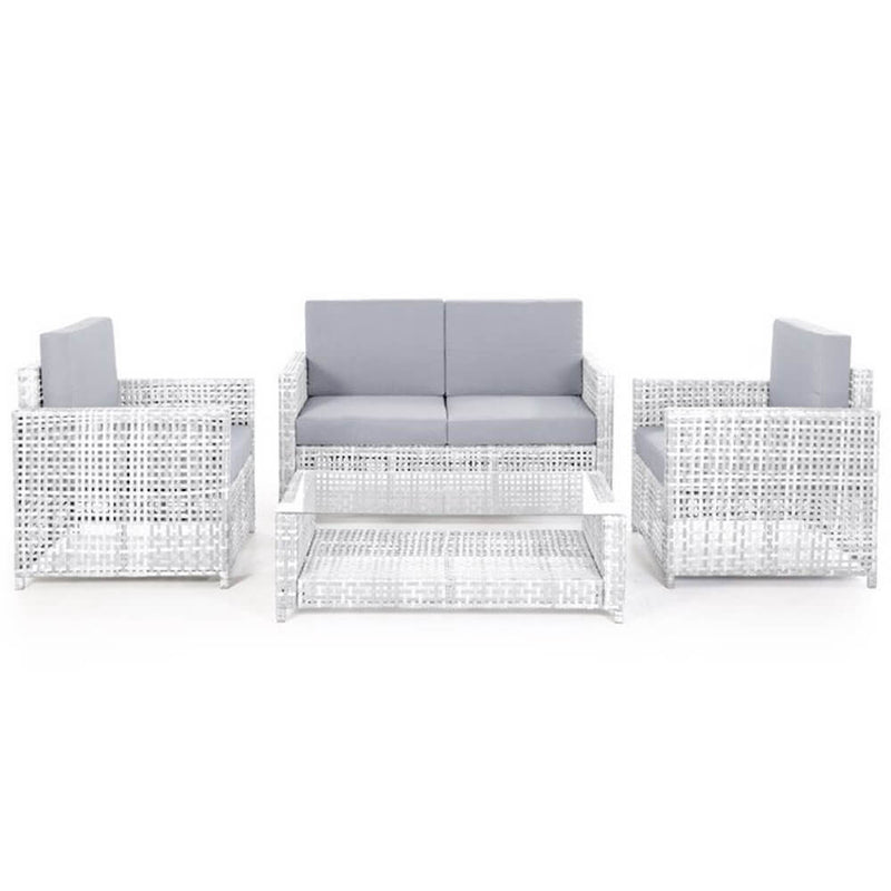 Set Salotto da Giardino Divano Tavolo 2 Poltrone in Polyrattan Bianco Bertozzi Dafne