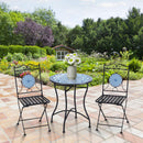 Set Tavolo e 2 Sedie Pieghevoli da Giardino con Mosaico in Metallo
