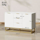 Mobile Credenza 3 Cassetti 2 Ante 120x40x76 cm in MDF e Metallo Bianco