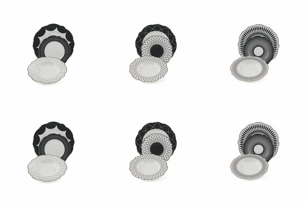 sconto Service de table 18 pièces en porcelaine VdE Tivoli 1996 Wonderland Noir