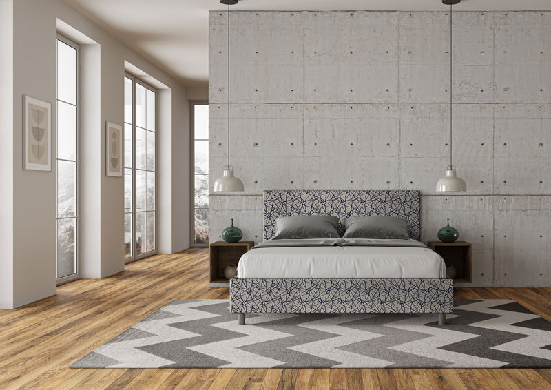 Letto Matrimoniale Giroletto con Alzata Comoda Imbottito in Tessuto Era Adele Blu Varie Misure