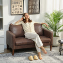 Divano 2 Posti Moderno 130x78x85 cm con Rivestimento in Tessuto Effetto Pelle Traspirante e Gambe in Legno Marrone Scuro      