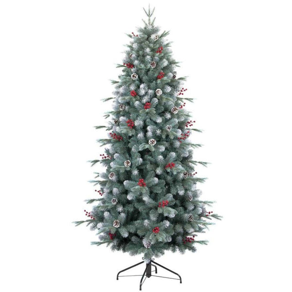 Albero di Natale artificiale in PVC con punte Innevate, bacche e decori argentati online