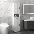 Mobile Colonna Bagno 40x30x164 cm con Mensola Aperta Cassetto e 2 Armadietti in Legno Bianco      