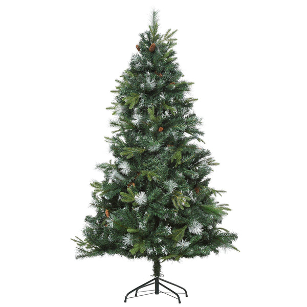 Sapin de Noël Artificiel Couvert de Neige 180 cm 1077 Branches avec Pommes de Pin Vertes sconto