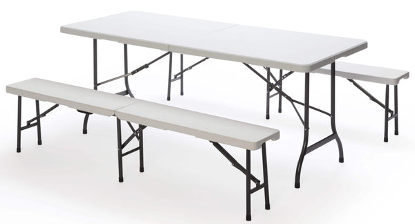 online Jardin Pliant Bière en Fer Table 182x75 cm et 2 Bancs Taddei Plastik Blanc