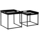 Set da 2 Tavolini da Caffè Impilabili con Finitura Lucida e Telaio in Acciaio Nero