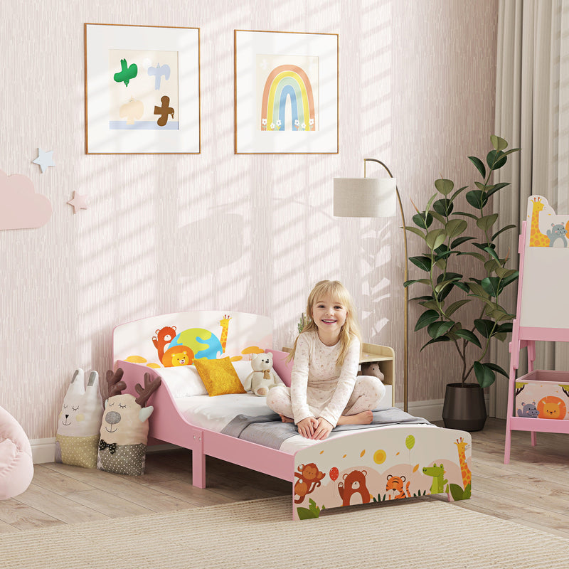 Letto per Bambini 3+ Anni 143x77x60 cm con Bordi e Sponde Rialzati in MDF Rosa  