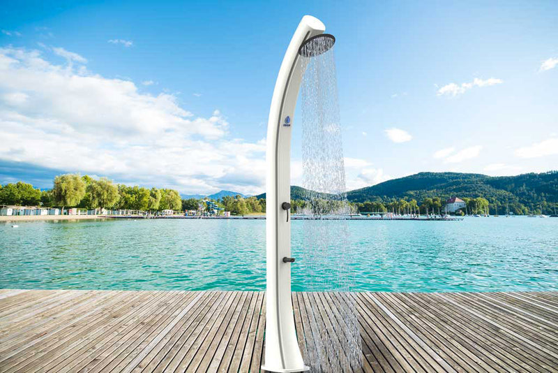 Doccia Solare da Giardino 40L Miscelatore e Lavapiedi Sined Sole Bianca