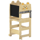 Torre Montessoriana per Bambini 2-5 Anni 3 in 1 Pieghevole 57x39x93 cm con Lavagna Tavolo e Sedia a Forma di Gatto in Compensato      