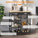 Carrello da Cucina con Cassetti e Portabottiglie Legno e Nero