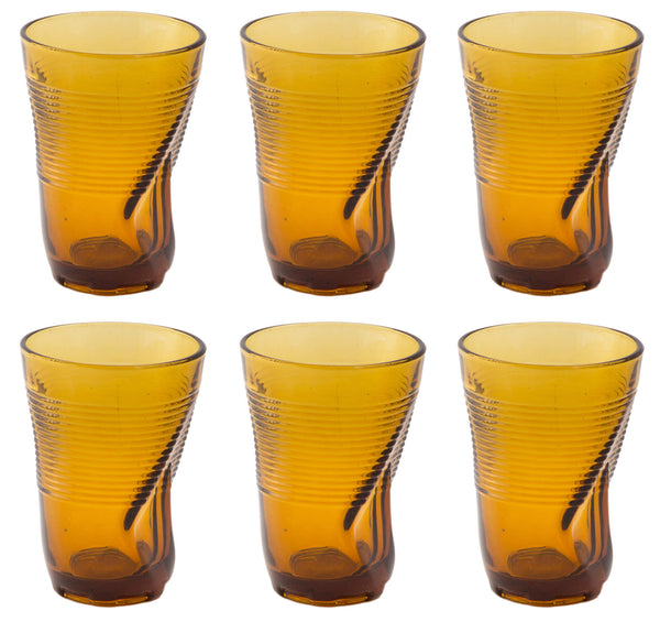 sconto Coffret 6 Verres Froissés 34 cl Ø8 cm en Verre Pressé Ambré Kaleidos