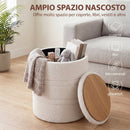 Pouf Contenitore Rotondo 33 L Ø36,5x46,5 cm con Coperchio Capacità 120 kg in Tessuto Sherpa Bianco      