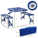 Set Campeggio Tavolino Pieghevole 4 Sedie in Alluminio e Plastica Azzurro 