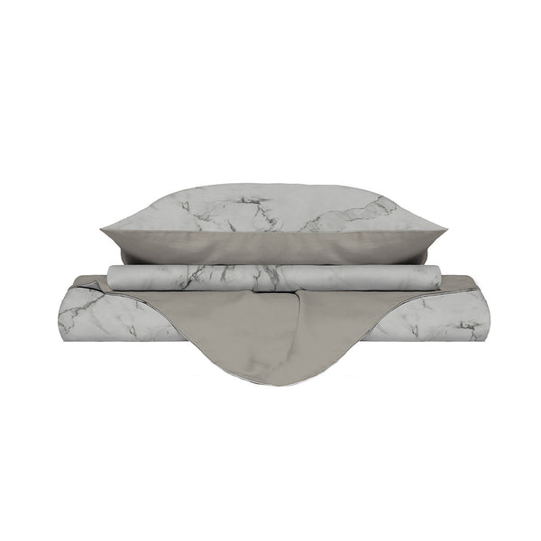 Housse de couette avec taies d'oreiller imprimées en microfibre marbrée Différentes tailles sconto