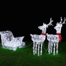 Slitta e Renne Natalizie 3D Luminose 240 LED da Esterno a Batteria in Plastica e Metallo Bianco Freddo      